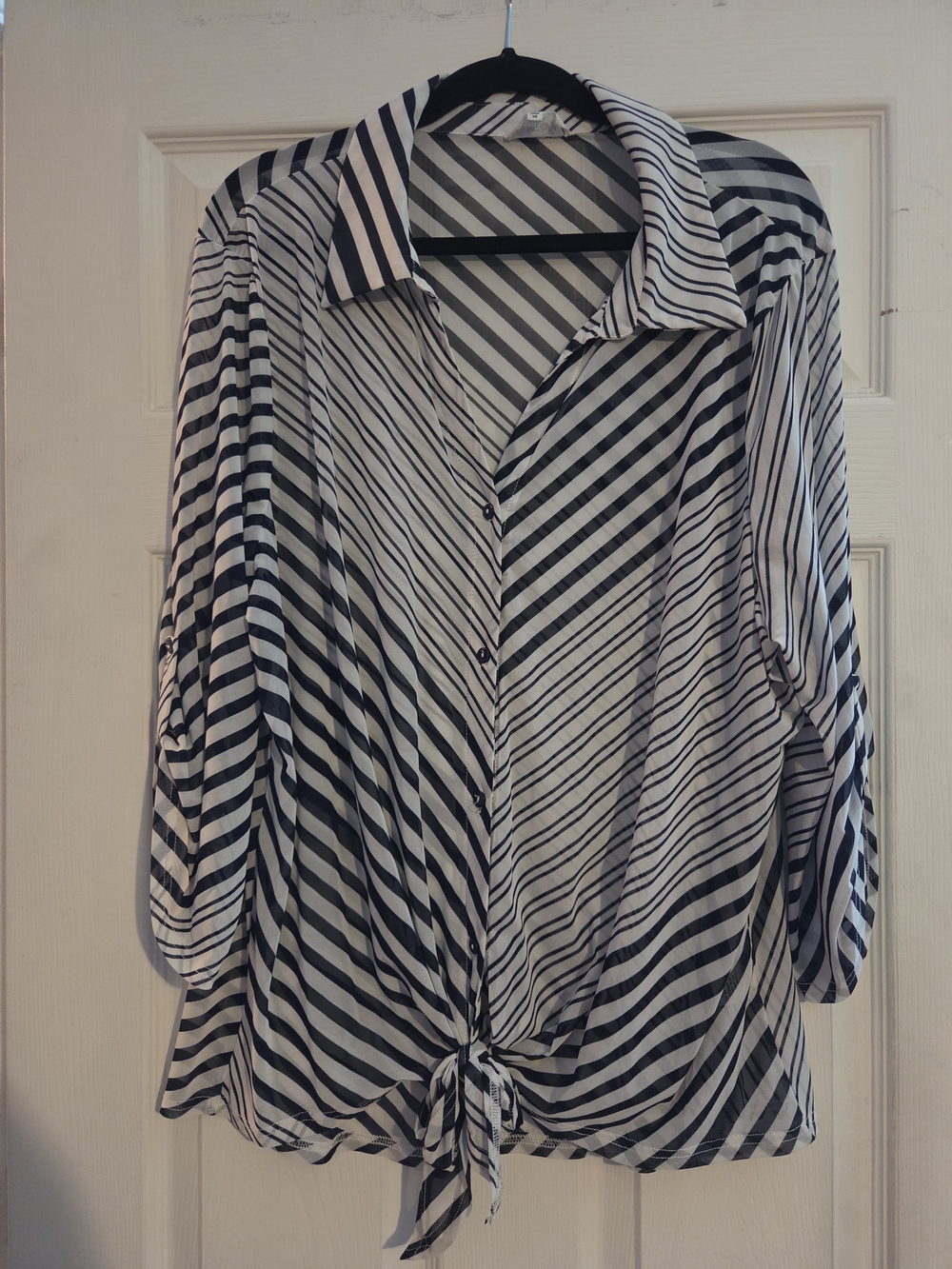 Siren Lily Black & White Striped Tie-Front Button Shirt